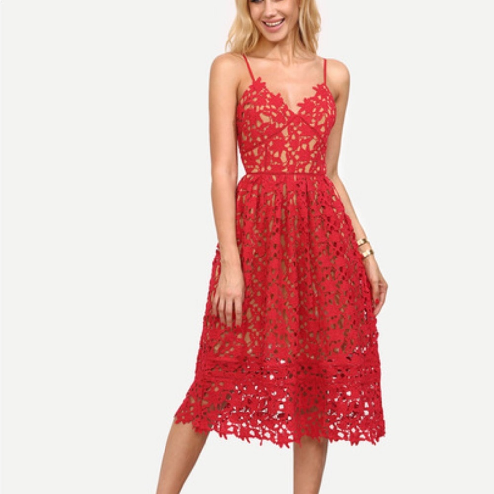 Hollow out fit & flare red cami dress